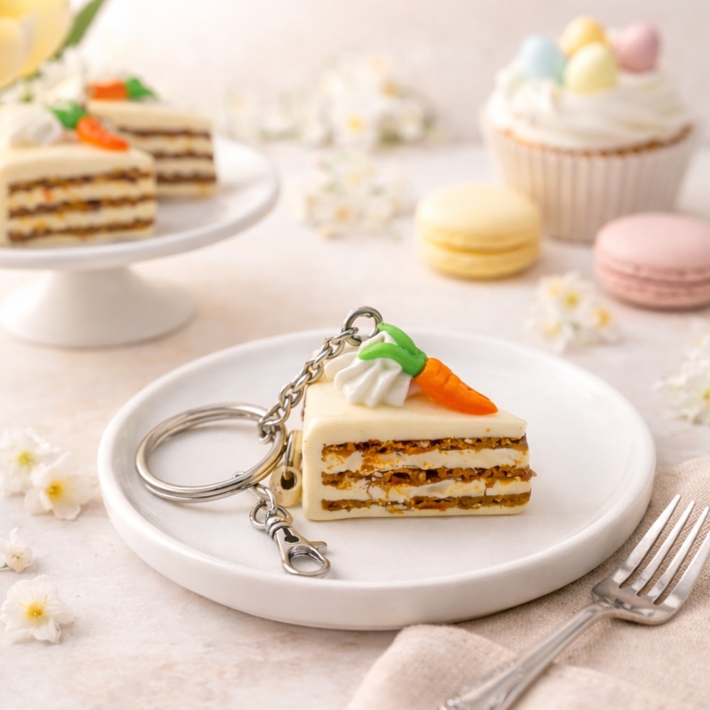 Carrot Cake Keychain or Bag Clip, Mini Dessert Keychain, Easter Gift, Cute Food